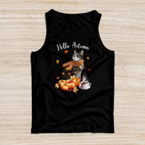 Thanksgiving Family Shirts Funny Cat Leaf Fall Hello Autumn Cat Lovers Tank Top