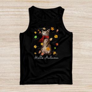 Thanksgiving Family Shirts Funny Cat Leaf Fall Hello Autumn Cat Lovers Tank Top