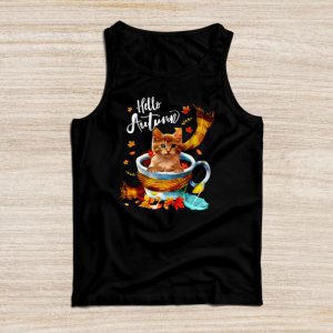 Funny Cat Leaf Fall Hello Autumn Cute Kitten Cat Lovers Tank Top