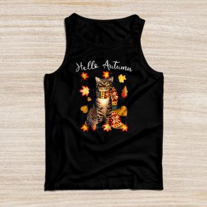 Funny Cat Leaf Fall Hello Autumn Cute Kitten Cat Lovers Tank Top