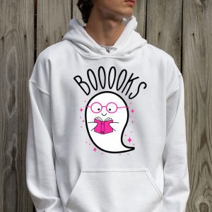 Funny Halloween Cute Ghost Book Reading School Teacher Hoodie 2