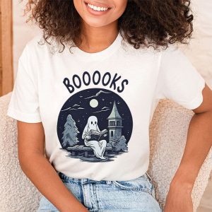 Funny Halloween Cute Ghost Book Reading School Teacher T Shirt 1 3