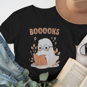 Funny Halloween Cute Ghost Book Reading School Teacher T Shirt 1