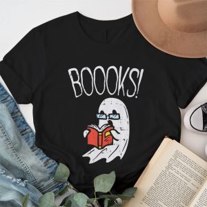Funny Halloween Cute Ghost Book Reading School Teacher T Shirt 1 4