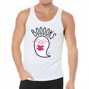 Funny Halloween Cute Ghost Book Reading School Teacher Tank Top 3 1