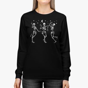 Funny Halloween Pumpkin Dancing Skeleton Costume Women Men Longsleeve Tee 2