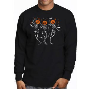 Funny Halloween Pumpkin Dancing Skeleton Costume Women Men Longsleeve Tee 3 3