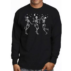 Funny Halloween Pumpkin Dancing Skeleton Costume Women Men Longsleeve Tee 3