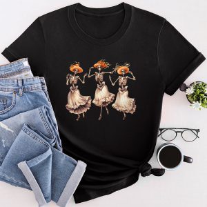 Funny Halloween Pumpkin Dancing Skeleton Costume Women Men T-Shirt