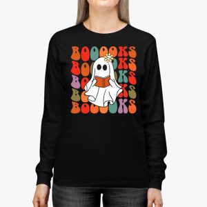 Ghost Book Reading Halloween Costume Teacher Books Lover Longsleeve Tee 2