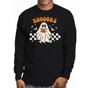 Ghost Book Reading Halloween Costume Teacher Books Lover Longsleeve Tee 3 4