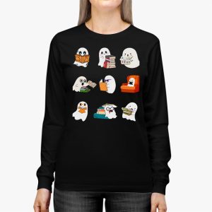 Ghosts Reading Books Teacher Halloween Librarian Boooks Longsleeve Tee 2