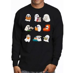 Ghosts Reading Books Teacher Halloween Librarian Boooks Longsleeve Tee 3