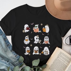 Ghosts Reading Books Teacher Halloween Librarian Boooks T Shirt 1 2