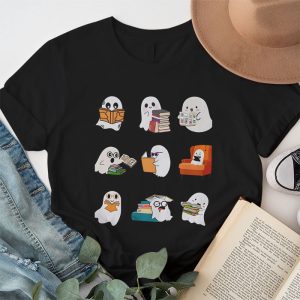 Ghosts Reading Books Teacher Halloween Librarian Boooks T Shirt 1