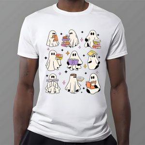 Ghosts Reading Books Teacher Halloween Librarian Boooks T Shirt 3 1