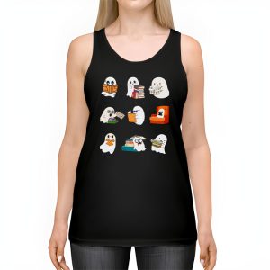 Ghosts Reading Books Teacher Halloween Librarian Boooks Tank Top 2