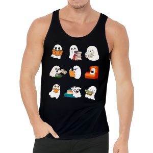 Ghosts Reading Books Teacher Halloween Librarian Boooks Tank Top 3