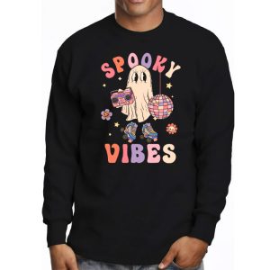 Groovy Halloween Spooky Vibes Retro Floral Ghost Costume Longsleeve Tee 3 1