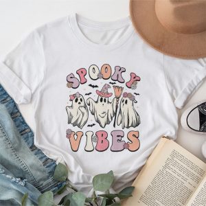 Groovy Halloween Spooky Vibes Retro Floral Ghost Costume T Shirt 1 2