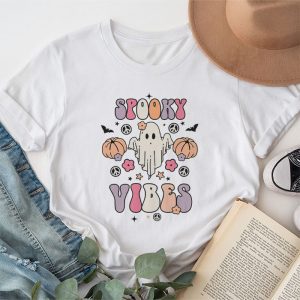 Groovy Halloween Spooky Vibes Retro Floral Ghost Costume T Shirt 1 3