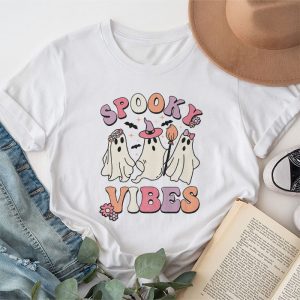 Groovy Halloween Spooky Vibes Retro Floral Ghost Costume T Shirt 1