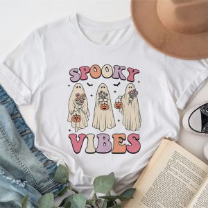 Groovy Halloween Spooky Vibes Retro Floral Ghost Costume T Shirt 1 4