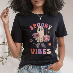 Groovy Halloween Spooky Vibes Retro Floral Ghost Costume T Shirt 2 1