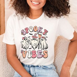 Groovy Halloween Spooky Vibes Retro Floral Ghost Costume T Shirt 2 2