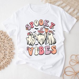 Halloween Costume Shirts Groovy Halloween Spooky Vibes Retro Floral Ghost T-Shirt