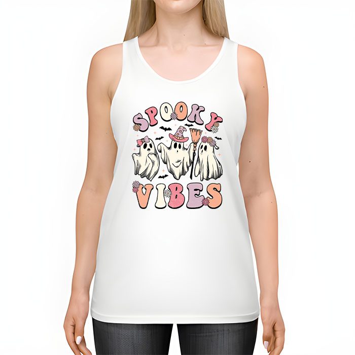 Groovy Halloween Spooky Vibes Retro Floral Ghost Costume Tank Top 2 2