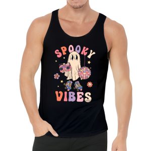 Groovy Halloween Spooky Vibes Retro Floral Ghost Costume Tank Top 3 1