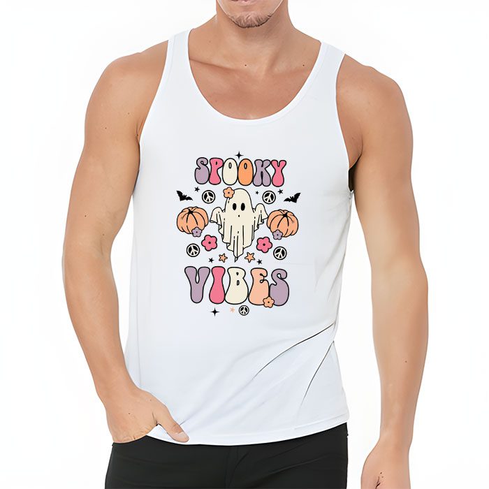Groovy Halloween Spooky Vibes Retro Floral Ghost Costume Tank Top 3 3