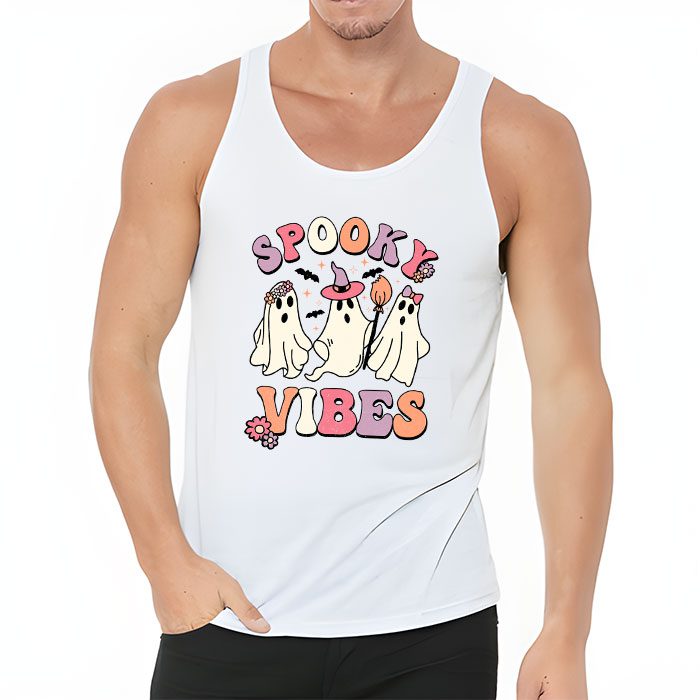 Groovy Halloween Spooky Vibes Retro Floral Ghost Costume Tank Top 3
