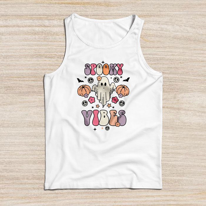 Groovy Halloween Spooky Vibes Retro Floral Ghost Costume Tank Top