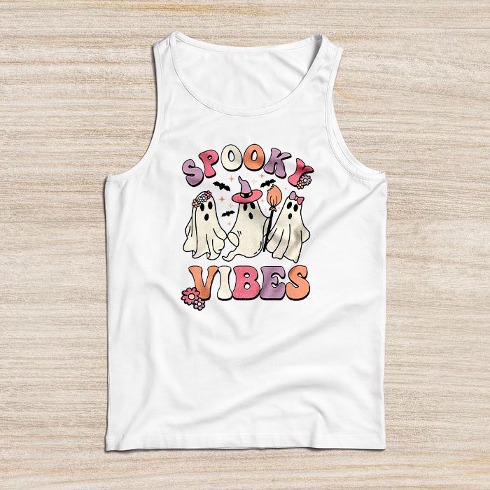 Groovy Halloween Spooky Vibes Retro Floral Ghost Costume Tank Top
