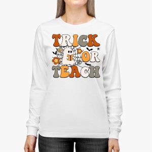 Groovy Halloween Trick Or Teach Ghost Teacher Student Longsleeve Tee 2 3