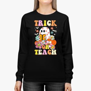 Groovy Halloween Trick Or Teach Ghost Teacher Student Longsleeve Tee 2 4