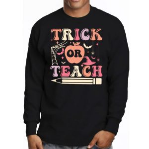 Groovy Halloween Trick Or Teach Ghost Teacher Student Longsleeve Tee 3 1