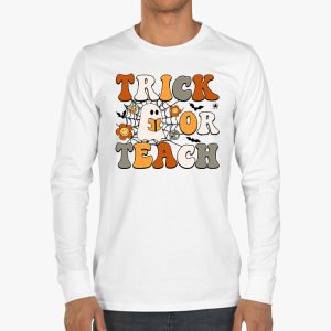 Groovy Halloween Trick Or Teach Ghost Teacher Student Longsleeve Tee 3 3