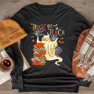 Groovy Halloween Trick Or Teach Ghost Teacher Student Longsleeve Tee