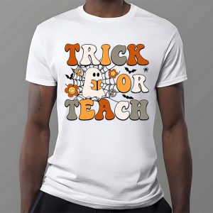 Groovy Halloween Trick Or Teach Ghost Teacher Student T Shirt 3 3