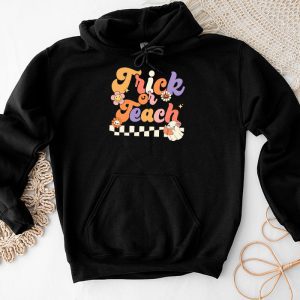 Halloween Teacher Shirts Groovy Halloween Trick or Teach Retro Floral Ghost Perfect Teacher Hoodie