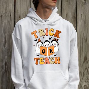 Groovy Halloween Trick or Teach Retro Floral Ghost Teacher Hoodie 2 4