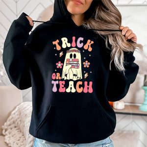 Groovy Halloween Trick or Teach Retro Floral Ghost Teacher Hoodie 2 5