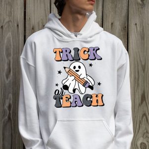 Groovy Halloween Trick or Teach Retro Floral Ghost Teacher Hoodie 2 7