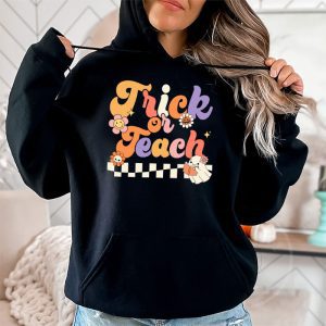 Groovy Halloween Trick or Teach Retro Floral Ghost Teacher Hoodie 2 8