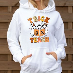 Groovy Halloween Trick or Teach Retro Floral Ghost Teacher Hoodie 3 4