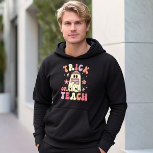 Groovy Halloween Trick or Teach Retro Floral Ghost Teacher Hoodie 3 5