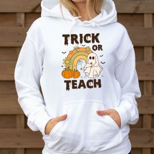 Groovy Halloween Trick or Teach Retro Floral Ghost Teacher Hoodie 3 6